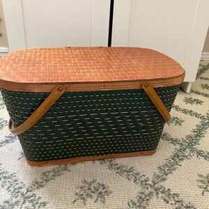 Dark Green and Tan Vintage Picnic Basket